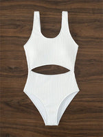 Sexy White One Piece Swimsuit Women New Hollow Out Swimwear 2024 Ribbed Bathing Suit Push Up Monokini Beach Swimming Suit Summer