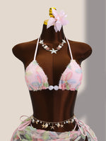Sexy Pink Floral Embroidery Bikini Set 2026 Women Push Up Bra Triangle Swimsuit Holiday Bathing Suit Cover Up 3 Piece Swimwear