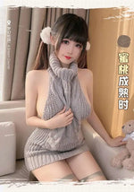 Turtleneck Sweater Mini Dress Backless Underwear Women's Sexy Uniform Dress Elegant Fashion Sweet Women 2023 New D0VL