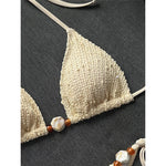 Halter Fishnet Bikini Women Swimwear Female Swimsuit Two-Pieces Bikini Set High Cut Leg Padded Bather Bathing Suit Swim V8339