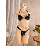 Polka Dots With Skirt Halter Shell Bikini Women Swimwear Female Swimsuit Three-Pieces Bikini Set Bather Bathing Suit Swim V8313