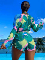 2024 New Swimsuit 3 Pcs Set Thong Bikini with Rompers Womens Jumpsuit Beach Wear Print Swimwear Sexy Bathing Suit Pool Beachwear