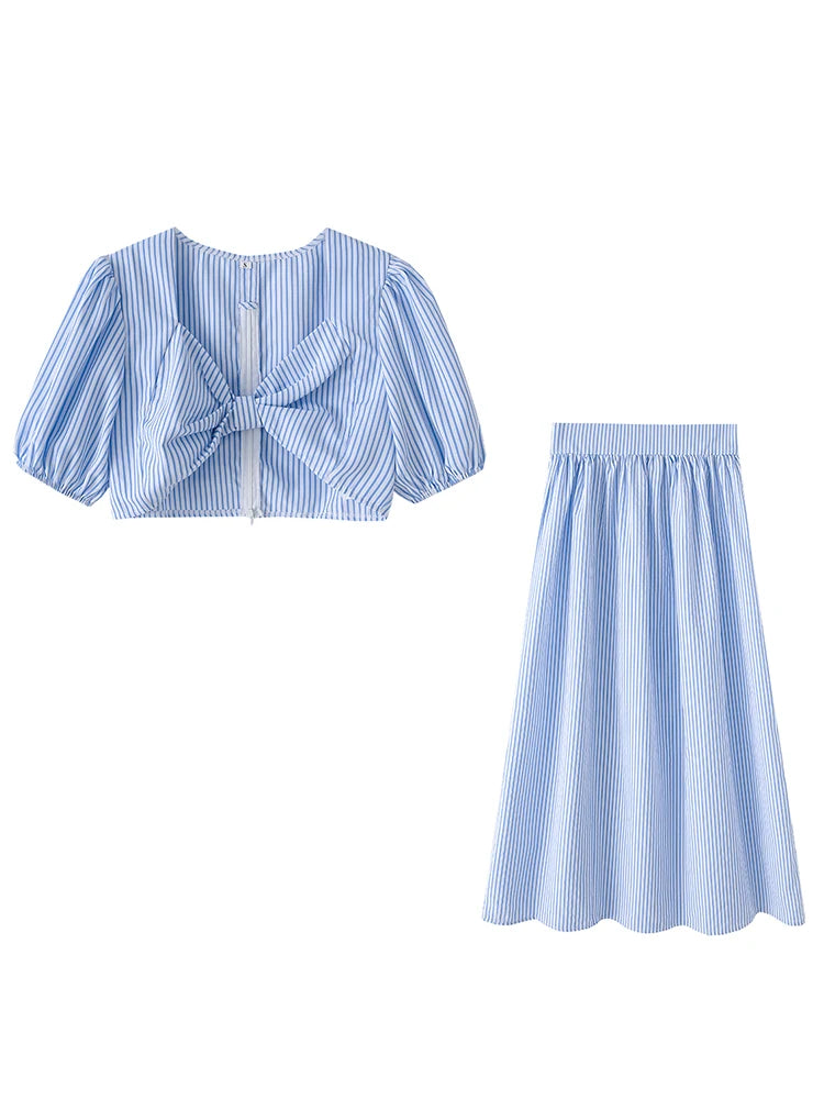 Foridol Striped Women Summer New in Matching Sets Top+skirtTwo Piece Set Outfits 2025 Light Blue Beach Casual Elegant Suit