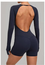 Women's Yoga Jumpsuits Sports Fitness Hip-lifting Long-sleeved Backless Running Training Workout Gym Shorts One-piece Bodysuits