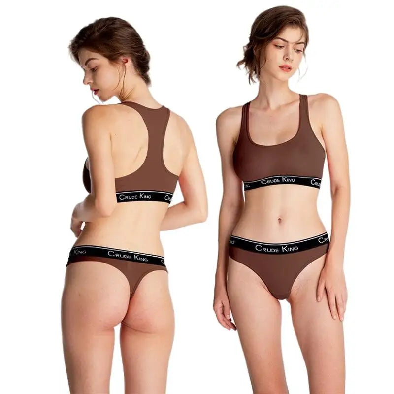 Fashion Bottoming Tops Letter Print Women‘sBra ThongUnderwear Set Sexy Beauty Back Vest Top Seamless Sleep Lingerie Suit