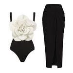 2024 Sexy Sling Ruffle Solid Two Pieces Bikini Women High Waist 3D Flower Swimsuit Skirt Summer Backless Beachwear Bathing Suit