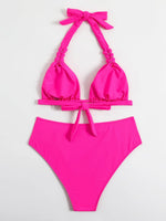 2024 Sexy Bikinis Women Brown Halter Brazilian Swimsuit Female Pleated Bikini Set Black Push Up Swimwear Beach Wear Bathing Suit