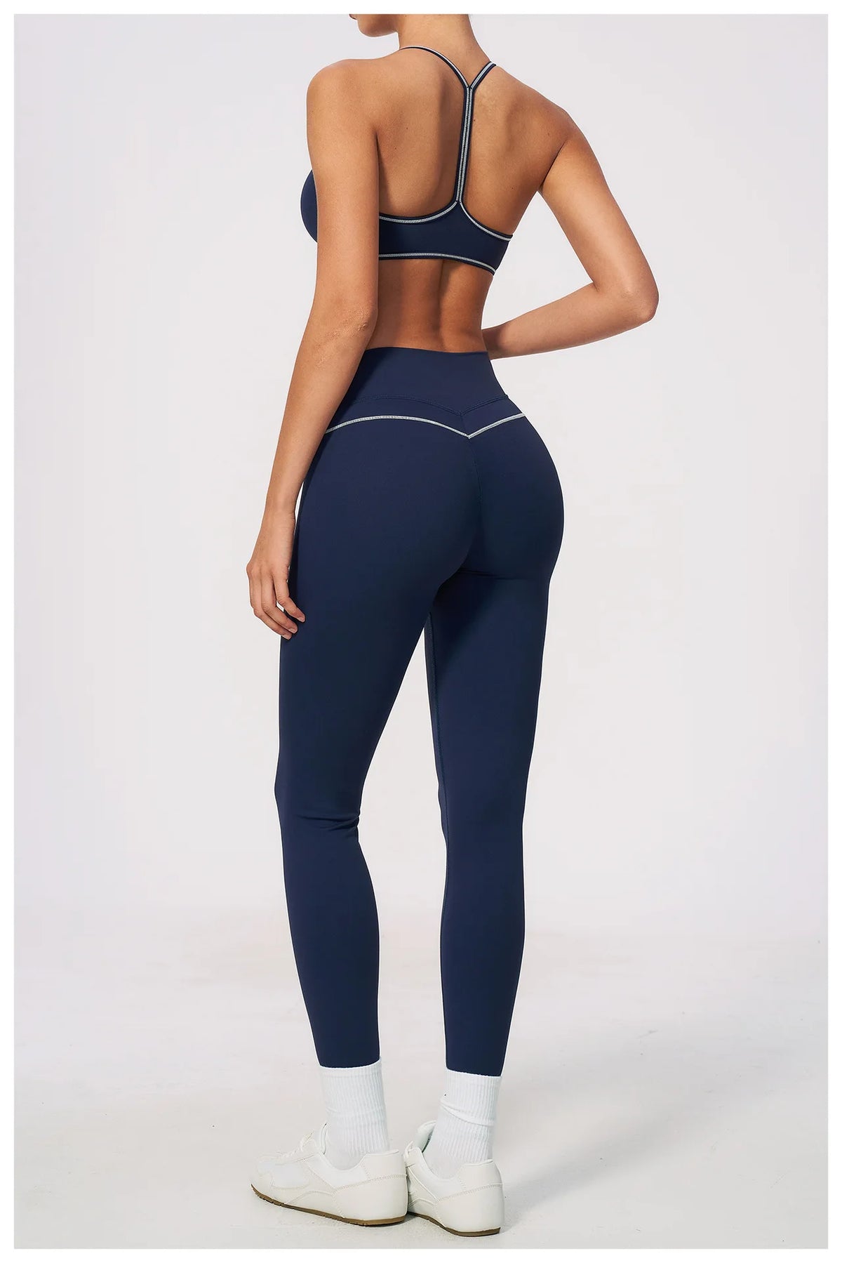 New Yoga Suit Women Color Blocked V-neck I Shape Sports Bra Fitness Clothes Summer Tight Running High Waist Leggings Tracksuit