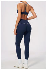 New Yoga Suit Women Color Blocked V-neck I Shape Sports Bra Fitness Clothes Summer Tight Running High Waist Leggings Tracksuit