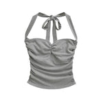 New Women's Fashion Sexy Backless Halter Neck Tie-up Ruched Tube Top Ultra-short Camisole Top In Solid Color Pure Desire F1MR
