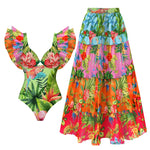 2025 New 2-Piece Shoulder Ruffle Swimsuit With Cover Up Sexy Women Swimwear Push Up Biquini Bathsuit Bodysuit Beachwear Dress