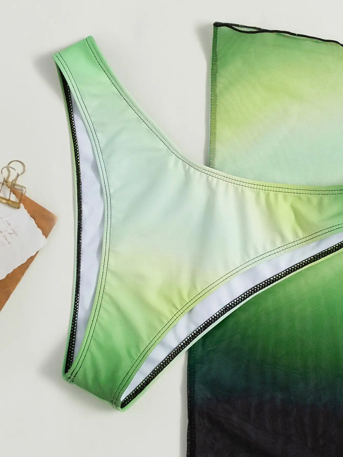 3 Pieces Ombre High Neck Bikini Swimsuit & Beach Skirt Green Swimwear Female Beachwear Bathers Bathing Swimming Suit Summer