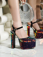 Women Platform Pointed Sandals 15.5CM/6Inch Summer Model Show Sequin Heels Europe and America Nightclub Party Large Size Shoes