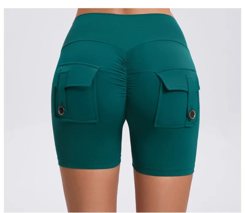 Women's Peach Lifting Yoga Shorts - High Waisted Stretchy Workout Shorts with Button Quick-Dry Tummy Control for Running Fitness