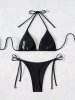 ZTVitality Sexy Set Damen Black Triangle Tie Side Bikini 2025 New Biquini Padded Pad Halter Backless Swimsuit Women Swimwear