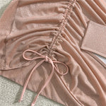 Shiny Pink String Halter Triangle 3 Piece High Waisted Bikini Set Swimwear Skirt Cover Up Rhinestone Chaining Swimsuit Beachwear