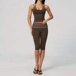 New Fake Two-piece Yoga Sets Women Striped Shock-absorbing Slim Sports Tank Top Fitness Suit Gym High Waist Mid Pants Tracksuit