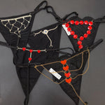 Rhinestones Metal Chain Sexy Women Panties Gem G String Girls Briefs Thong Lace Erotic Female Underwear Low Waist Intimates