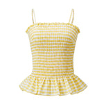 Summer Women Smocked Tank Tops Spaghetti Strap Plaid Ruffle Camisole Fashion Sleeveless Vest Shirts Streetwear