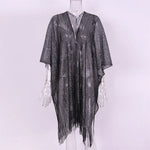 Sexy Fringe Tassel Mesh Sheer Shiny Knitted Tunic Beach Cover Up Cover-ups Beach Dress Beach Wear Beachwear Female Women V3321