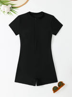 2026 Zipper Swimsuit One Piece Short Sleeves Swimwear Women Sexy Solid Bathers Bathing Swimming Swim Suit Female Beachwear