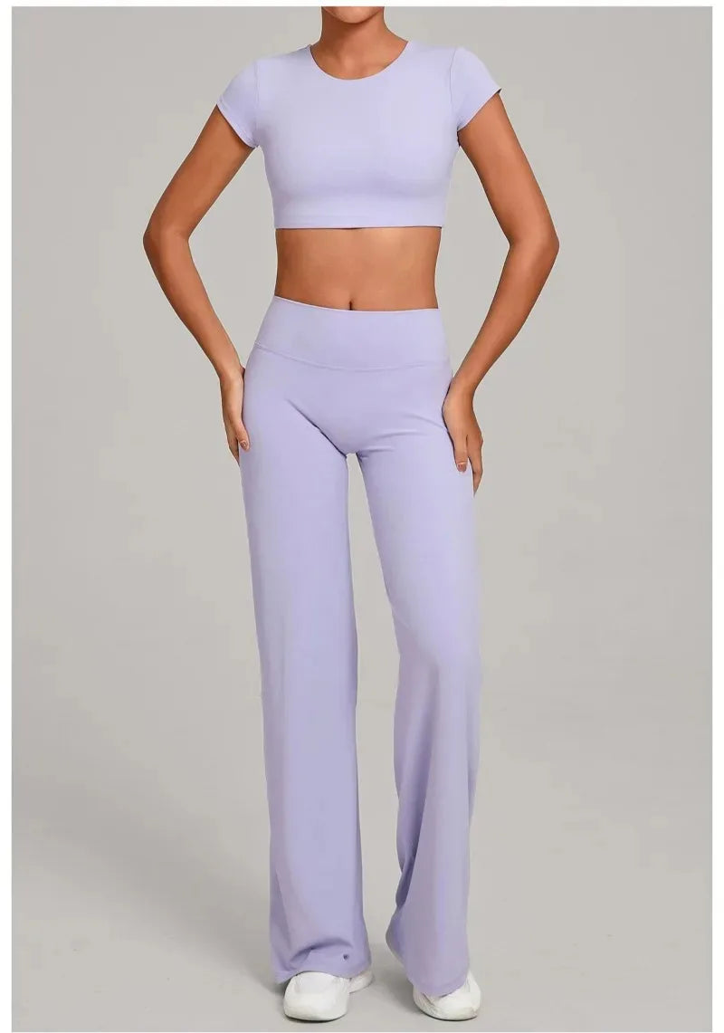 Women's Seamless Yoga Sets Sports Fitness Short-sleeved Loose Hip-lifting Pants Tracksuits Workout Gym Training Slim Fit Sets