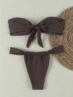 DEKA Tube Top Bikini Set Split Solid Color Swimwear Halter Neck Metal Accessories Swimsuit