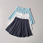 Women's summer new tennis suit set, short polo shirt, short sleeved sports top paired with pleated anti glare skirt pants