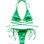 Sexy Satin Halter Brazilian Padded Bikini Female Swimsuit Women Swimwear Two-Pieces Bikini Set Bather Bathing Suit Swim V4966S