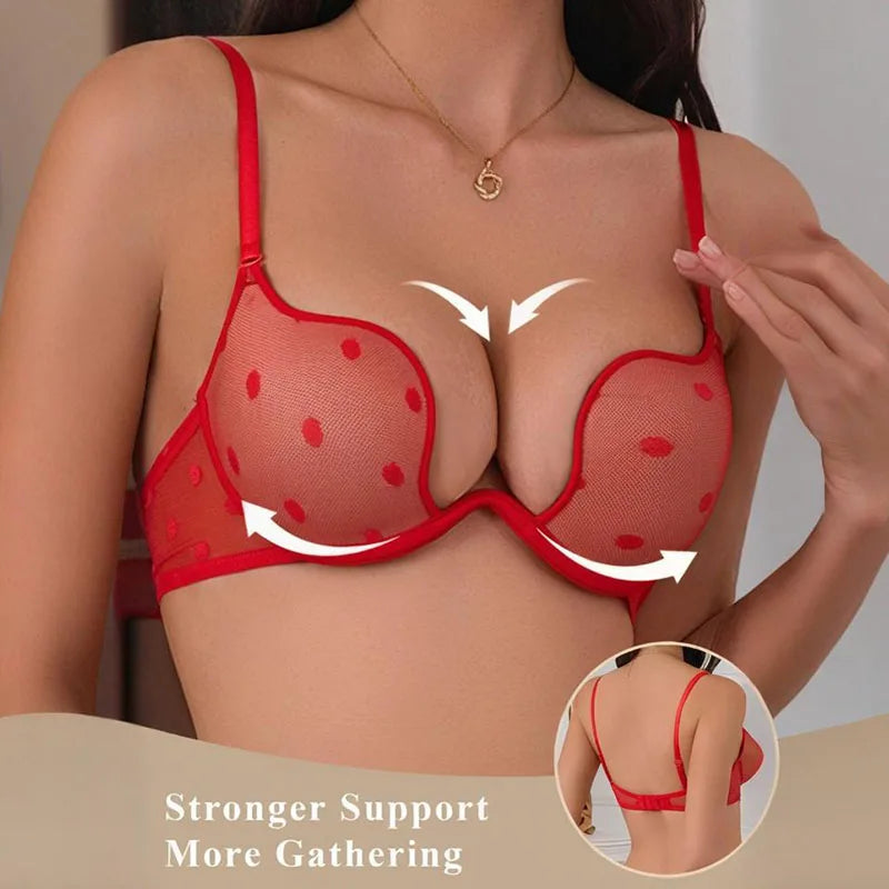 Low Cut Sexy Bra Underwire Red Plunge Push Up Padded Lingerie Bra T-shirt Lingerie Daily Bra