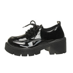 Women Block Heel Platform Oxford Shoes Lace Up Chunky Lug Sole Round Toe Vintage Preppy Casual Dress Shoes Black Brown