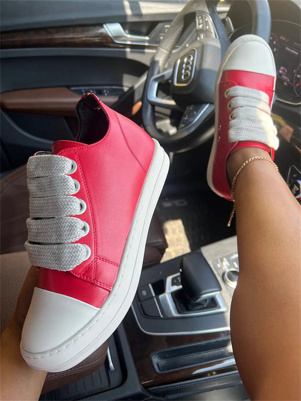 2025 Big Size 44 Women's Platform Skate Shoes Fashion Summer Black Pink Red Lace-up Men Sporty Vulcanize Casual Flat Shoes