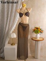 Polka Dots With Skirt Halter Shell Bikini Women Swimwear Female Swimsuit Three-Pieces Bikini Set Bather Bathing Suit Swim V8313