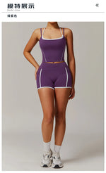 Yoga Shorts Sets Fake Two Piece Hanging Neck Shockproof Vest High Waist Pants Fitness Suit Breathable Women's Tight Sports Set