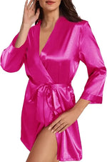 Pajamas women summer European and American ladies lace-up bathrobe sexy morning gown home dress can wear ice silk robe