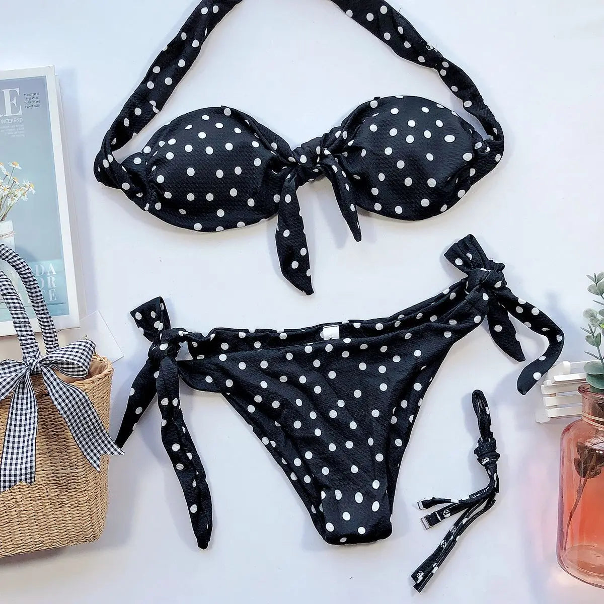 DEKA Dot Print Strapless Bikini Set Pattern Swimsuit Womens Bathing Suits Leopard Swimwear Pool Party Beach Sexy Beachwear