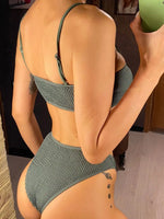 New Sexy Wrinkled Mid Waist PaddedBikini Women Swimwear Female Swimsuit Two-Pieces Bikini Set Bather Bathing Suit Swim V3163