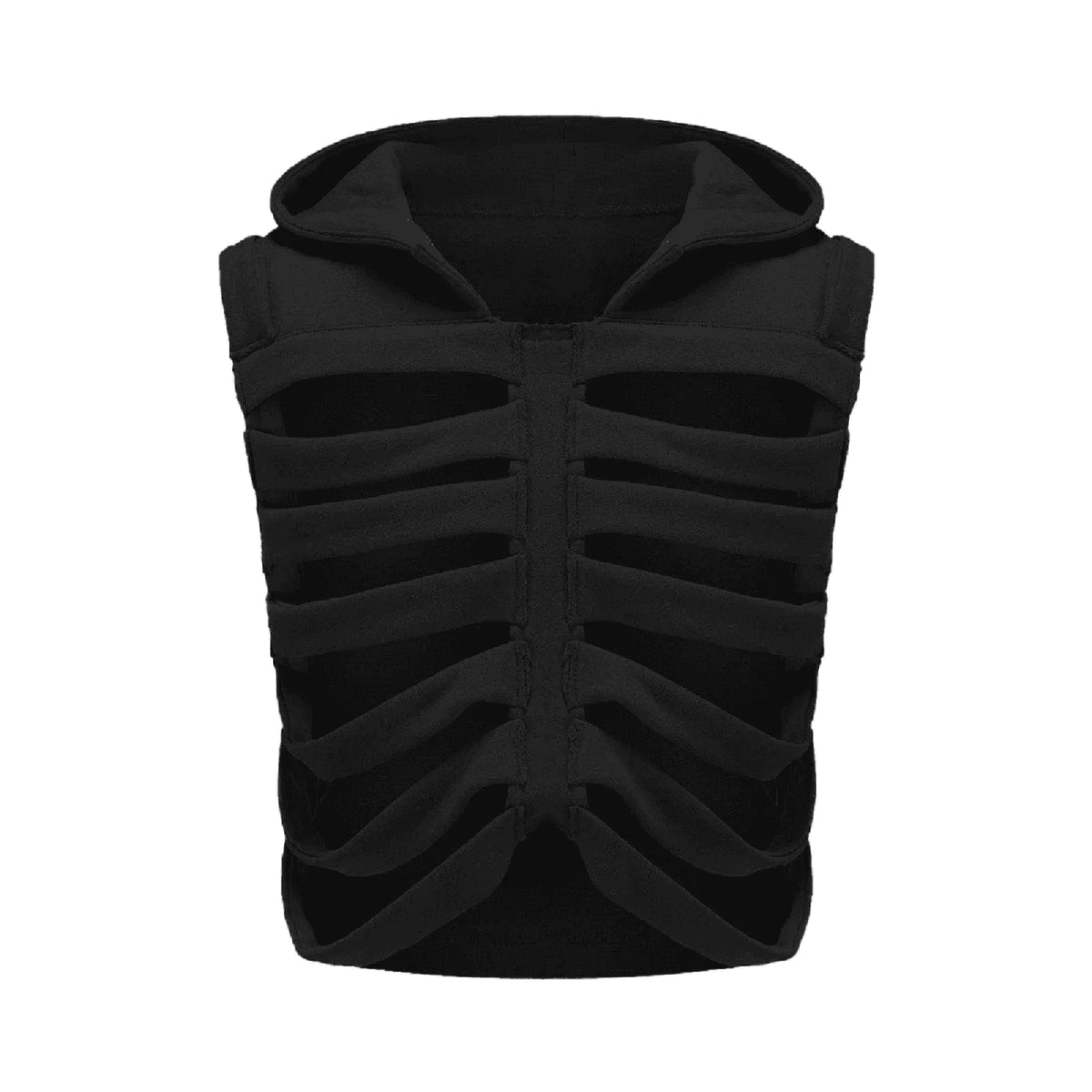 Women Gothic Vest Coat Hollowed Skeletal Gilet Hoodie Sleeveless Hooded Waistcoat Streetwear for Party