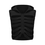 Women Gothic Vest Coat Hollowed Skeletal Gilet Hoodie Sleeveless Hooded Waistcoat Streetwear for Party