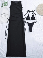 3 Pieces Thong Bikini 2026 Women With Dress String Swimwear Female Solid Swimsuit Beach Wear Bathing Swimming Suit Summer