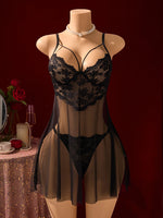 Black Sexy Women's Underwear: Laceless Panties with Cutouts, Sexy Halter Dresses, Female Erotic Wear, Naughty Pajamas ZA825096