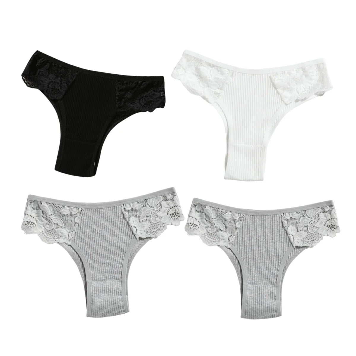 4Pcs/Set Women Cotton Low-Rise Briefs Lace Trims Brazilian Panties Sexy Lingerie Stretchy Underwear Female Underpants S-L