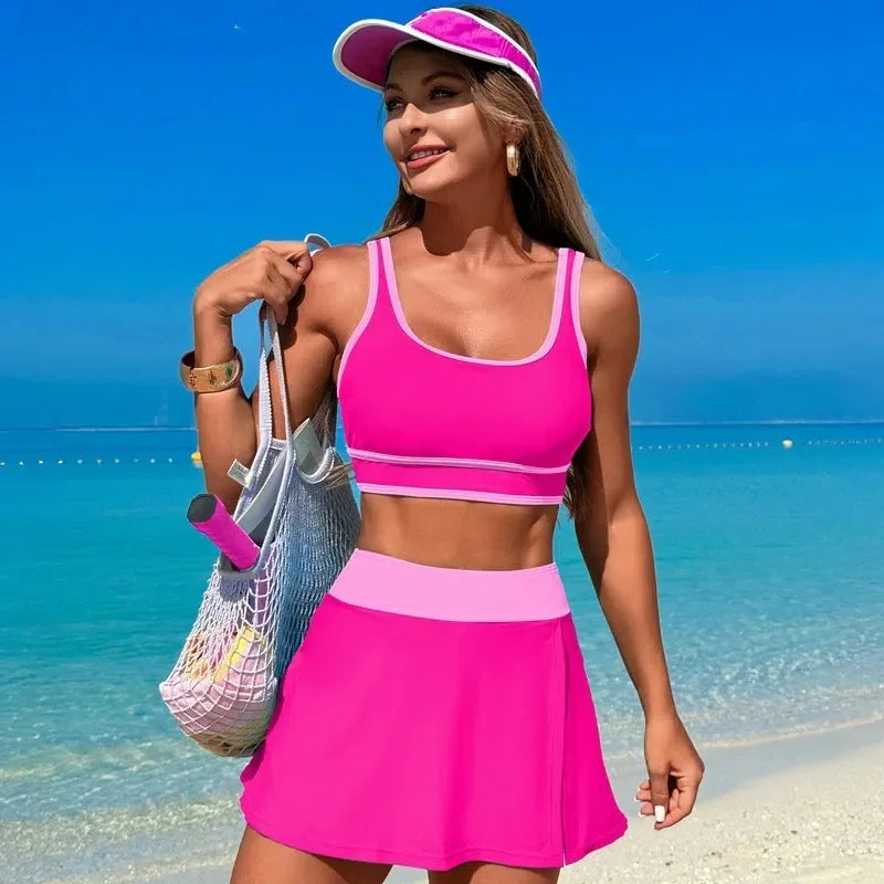 Black High Waist Bikinis Women 2026 Beach Wear Two Pieces Swimsuit Sports Skirt Separate Bikini Set Swim Bathing Suits Summer