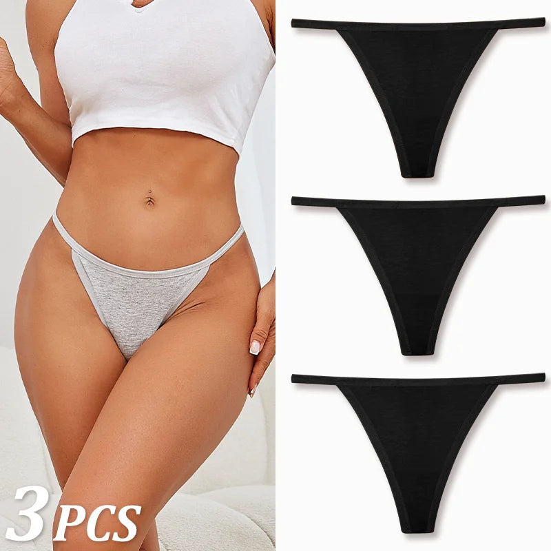 3PCS Seamless Cotton Thong Women Thin Strap Low Waist High Flexibility Panties Sexy Underwear Ladies Briefs T-back Soft Women