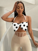 Women's Pure Desire Sexy Hot Girl Polka Dot Halter Pearl Bowknot Strap Vest Hanging Neck Pure Desire Casaul Style Vest IFQ9