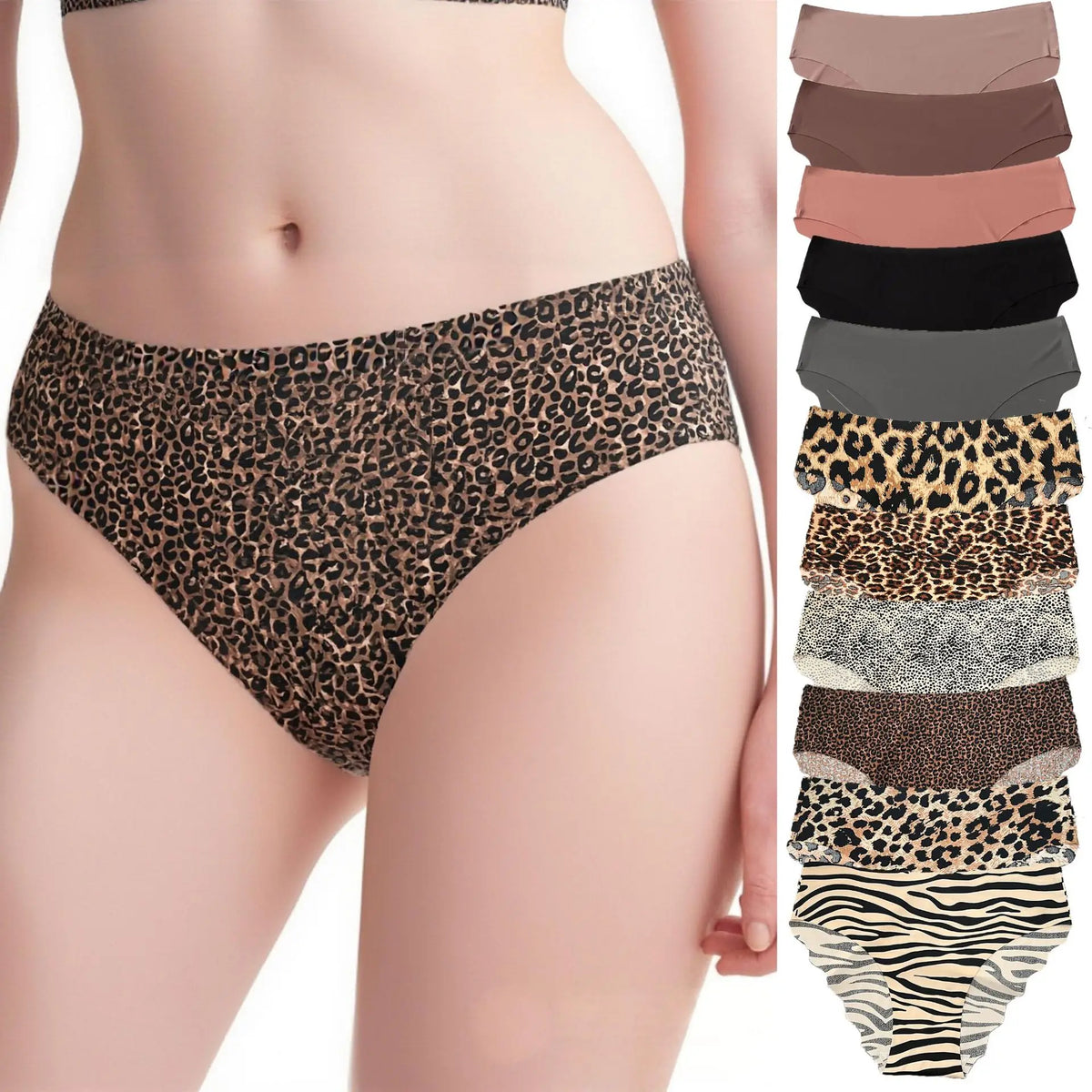 1pcs Seamless Panties Ladies Leopard Print Sexy Underwear Zebra Stripe Briefs Ice Silk Panty Invisible No Trace Solid Underpants