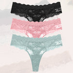 3Pcs Lace Sexy Thongs Women Low-Rise Briefs Sexy Soft Ladies Underwear Trendy Floral Underpants Female Flowery Panty Lingerie