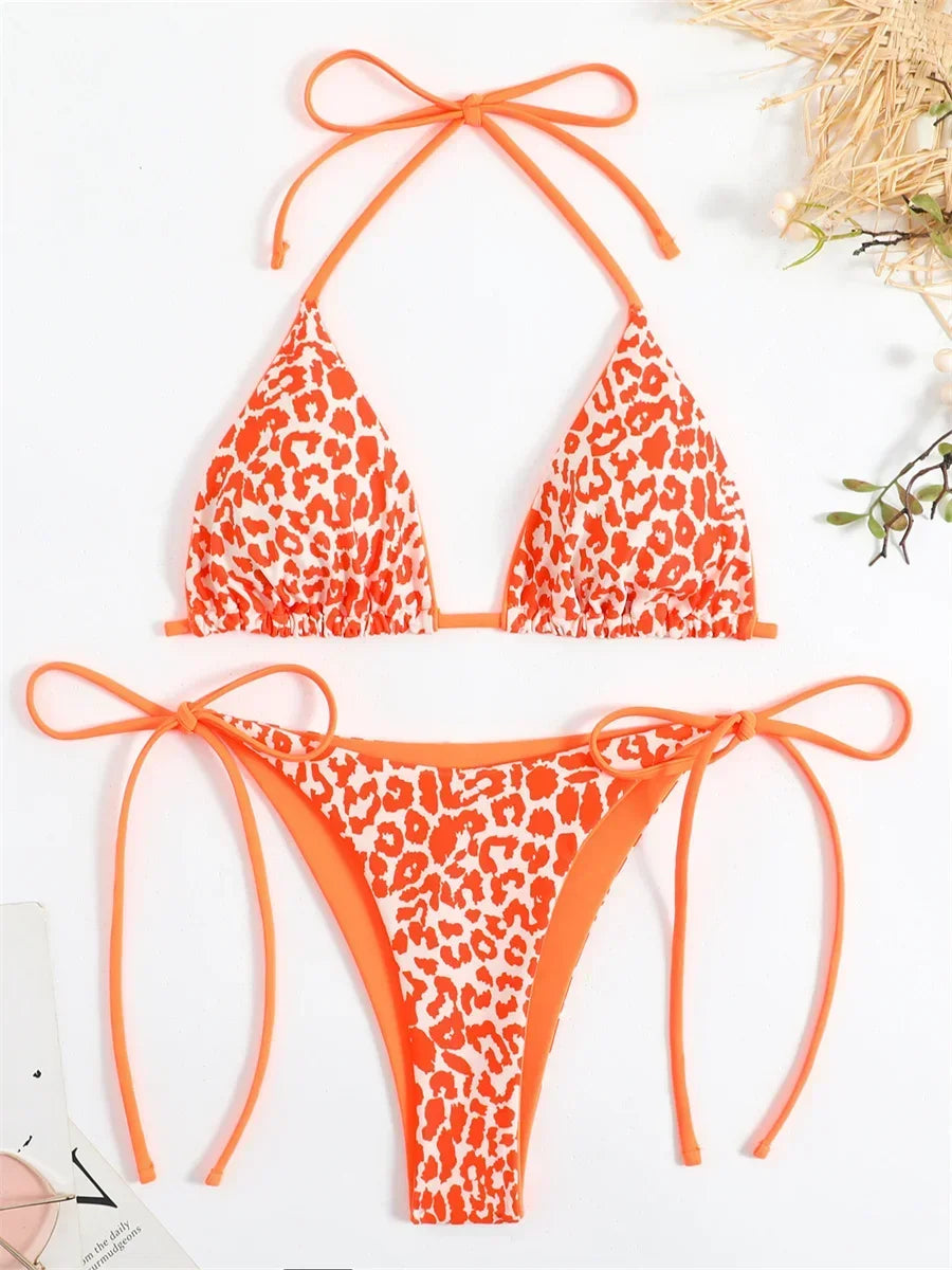Sexy Micro Bikini 2025 Women Pink Leopard Print Neon Double Side Push Up Swimsuit Brazilian Beach Bathing Suit Thong Swimwear