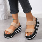 New Minimalist Slingback Wedge Sandals Summer Light Weight Shoes Striped Color Sole Thick Bottom Ladies Leisure Sandalias