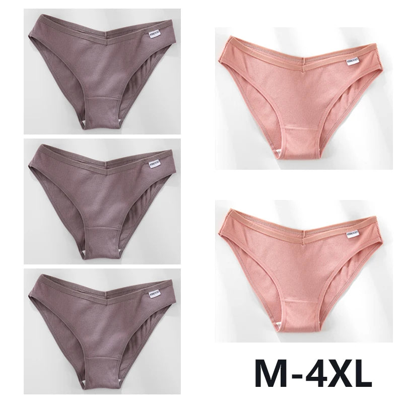 5Pcs Women Cotton Panties V-Belt Ladies Soft Female Sexy M-4XL Low-Rise Panties Bikini Underwear Comfortable Lingerie 2024
